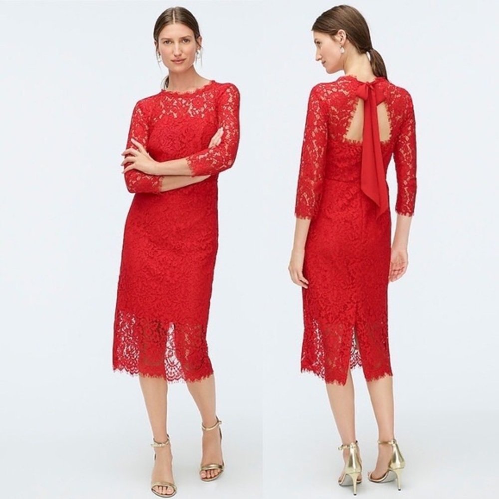 J.Crew red lace midi dress size 10